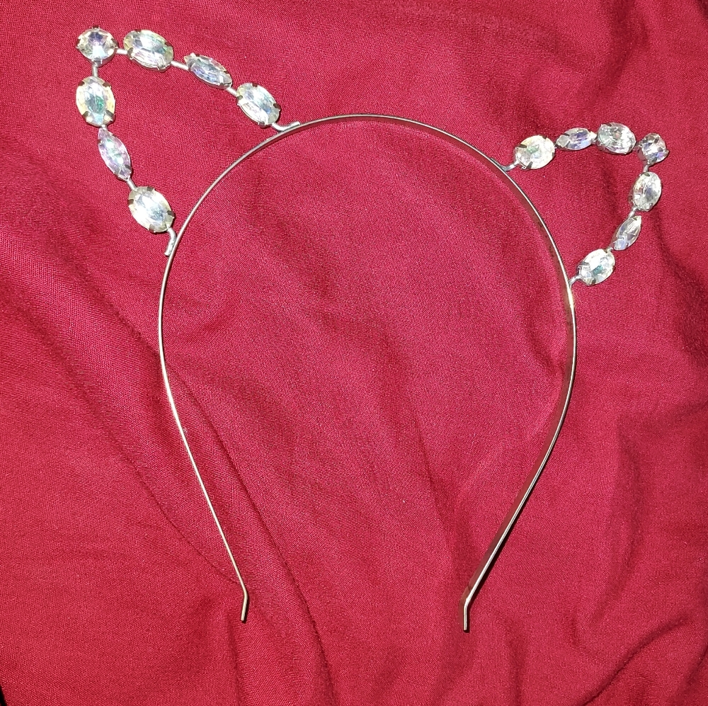 Sliver Tone Metal Headband with Jem Stone Cat Ears